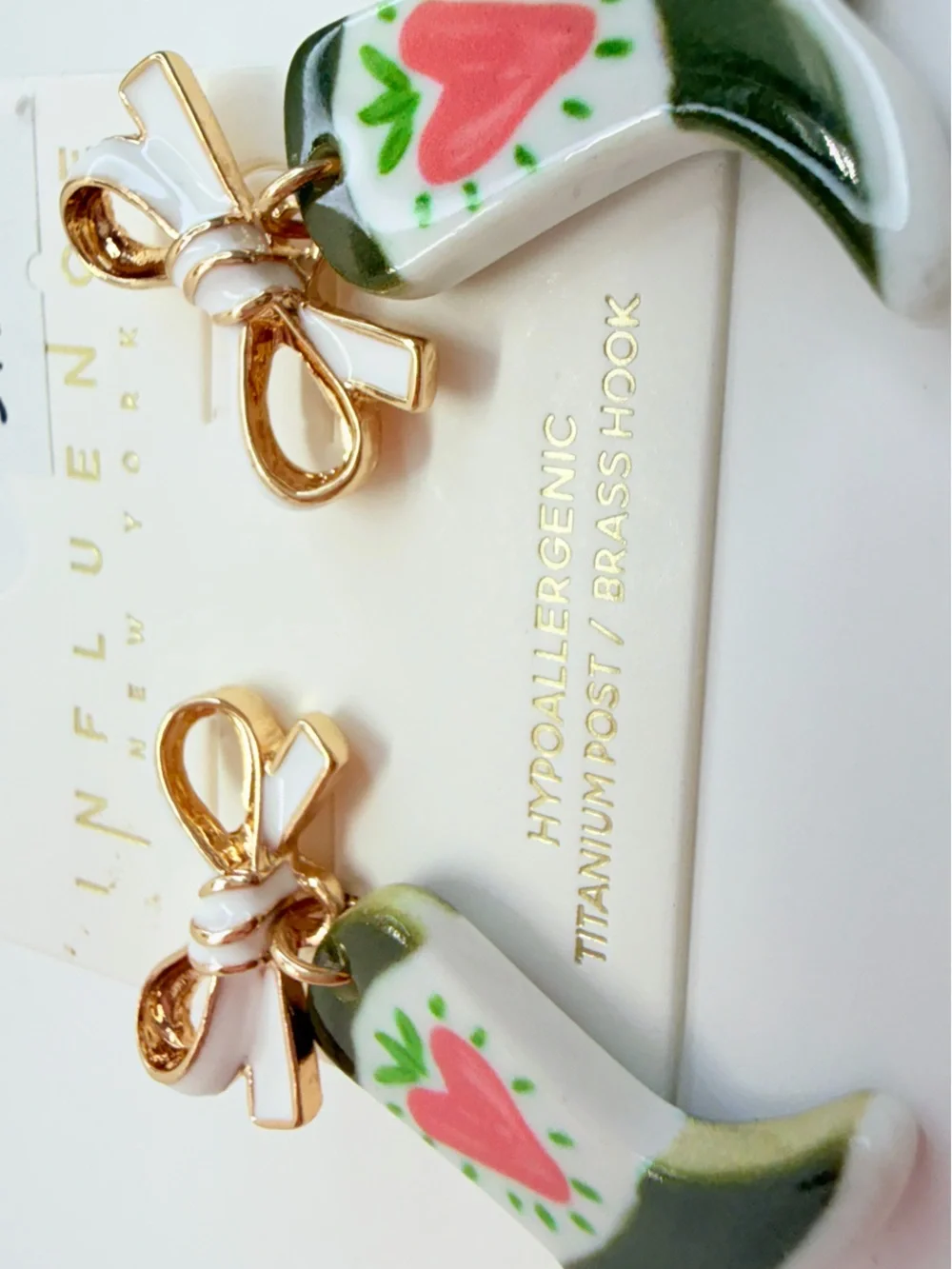 cowboy boot earrings with pink heart and green leaves #cowboy #western# ER0816